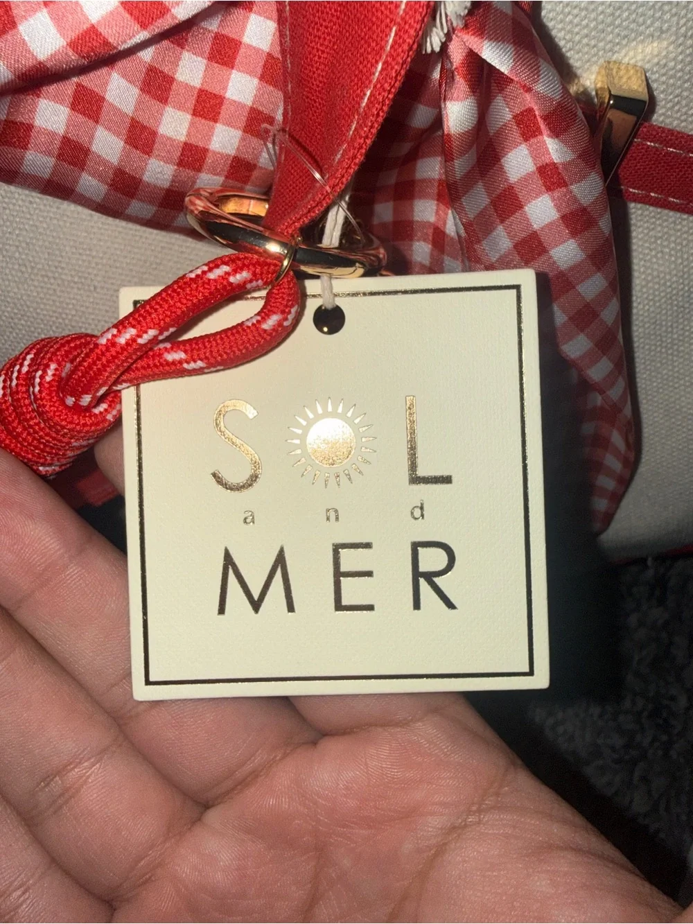 Sol and Mer Canvas Tote Bag with Red Trim and Charm